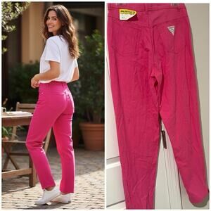 NWT Vintage Y2K Hot Pink Hi Waist Pants Retro 90s Barbie Throwback Hipster Miami